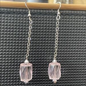925 And Pink Glass Crystal Earrings - 2.75”
